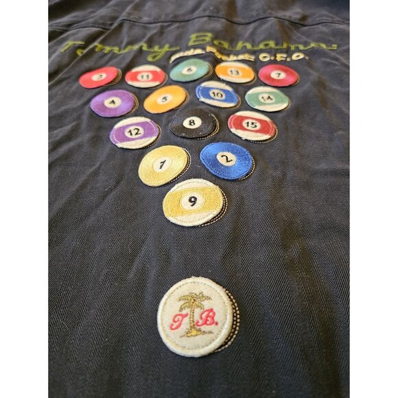 Tommy Bahama Shirt L Side Pocket C.F.O. Silk Embroidered Pool Rack Billiards - Picture 8 of 14